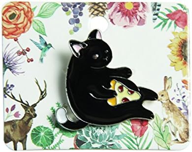 Cat Enamel Pin Pizza Black Cat Lapel Pins on the Collar Cute Pin Flair (black)