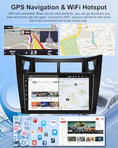 NHOPEEW 2G+64G Android Car Radio for Toyota Yaris 2005-2011 – Wireless Carplay and Android Auto – 9 Inch Stereo with WiFi GPS FM RDS + Rear Camera & Mic