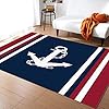 Advancey Indoor High-Low Area Rug 2'x3'Nautical Navy Blue Anchor with Red White Stripe Throw Rugs Runner for Entryway,Bedroom,Living Room