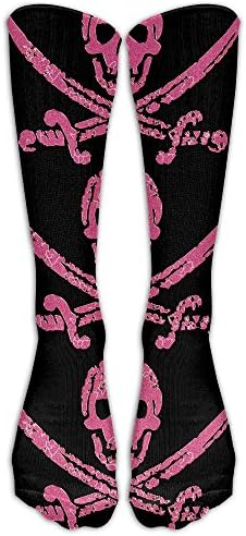Pink Pirate Skull And Crossbones Adult Crew Mid-Calf Ribbed Boot Sock