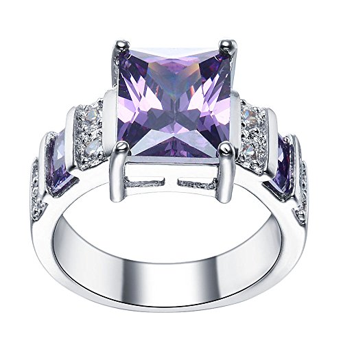 Toyobuy Women Stainless Steel Oval Shape Cz Engagement Band Ring Purple size6
