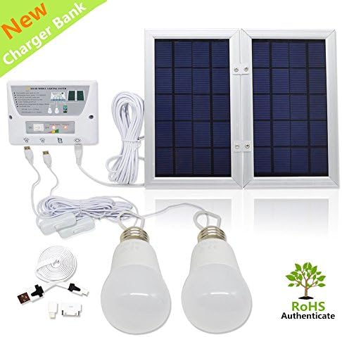 USYAO Solar Panel Portable Solar Charger System with 3 Interface Connect to 2 LED Bulb and Dual USB Port for iPhone, iPad&amp;all other USB Compatible Devices, High Efficiency 8000mAh Battery &amp; Waterproof