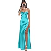INEWER Spaghetti Straps Satin Prom Dresses 2026 with Slit for Women Pleated Bow Formal Evening Dress