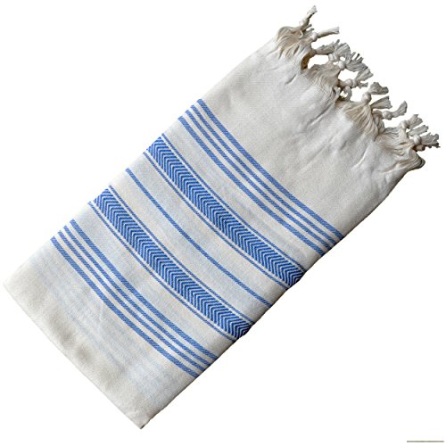 Dandelion - Ivory Basic Pattern - Naturally-Dyed Cotton Turkish Towel Peshtemal - 71x39 Inches - Navy Blue