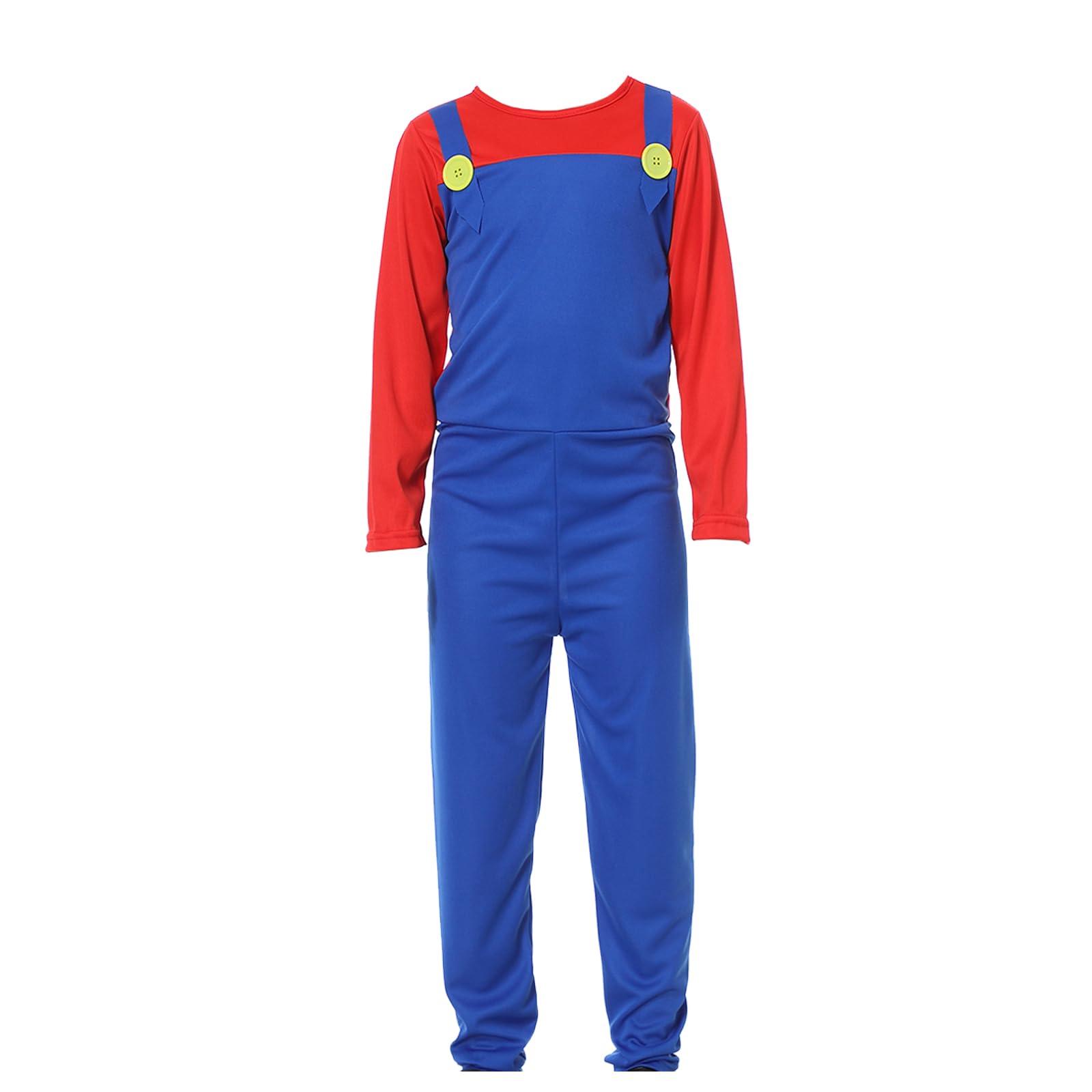 COXNSXX Plumber Brothers Costume Boy/Adult Dress Up Costume with Mustache and Hat for Carnival and Cosplay, Red and Green, S/M/L/XL