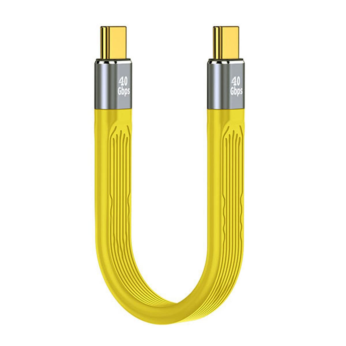 CY Yellow Type-C USB-C Male to Male USB4 40Gbps 100W 8K Flat Slim FPC Data Cable 13cm Compatible with iPhone 15 Laptop Phone — image 1