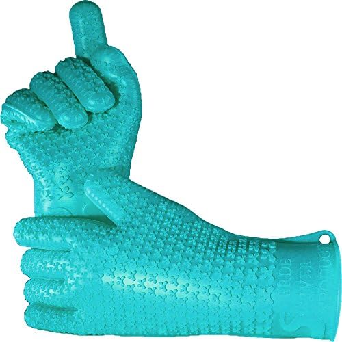 Verde River Products Silicone Heat Resistant BBQ Grilling Gloves - Best Protective Insulated Kitchen - Oven – Grill – Baking - Smoker & Cooking - Waterproof Grip - Replace Potholder & Mitts Turquoise