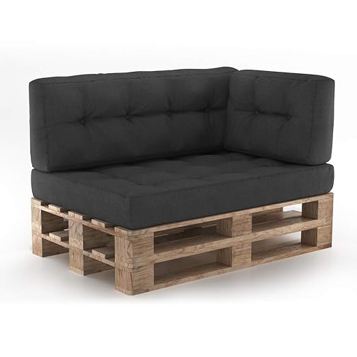 Vicco Palettenkissen Sitzkissen + Rückenkissen + Seitenkissen 15cm hoch Palettenmöbel (Sitz+Rücken+Seitenkissen, Anthrazit)