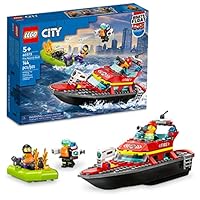 LEGO City Fire Rescue Boat Building Set - Floatable Boat Toy for Boys & Girls, Ages 5+ - Kids Pretend Play Toy for Preschool - Gift for Birthdays - 60373
