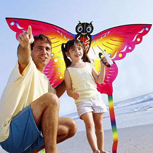 Aitey Easy Fly Kites, Rainbow Butterfly Kites for Kids and Adult, One of the Best Outdoor Games and Activities, with 165" of Line and Handle - Great Beginner, Amateur Kite (Red) - Thumbnail 5