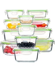 Glass Food Storage Containers with Lids, [24 Piece] Airtight Glass Storage Containers, 100% Leak Proof Glass Meal Prep Containers, BPA Free Glass Bento Boxes for Lunch (12 lids & 12 Containers)