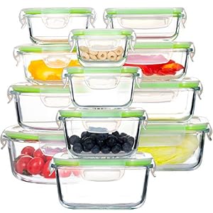 Glass Food Storage Containers with Lids, [24 Piece] Airtight Glass Storage Containers, Leak Proof Glass Meal Prep…