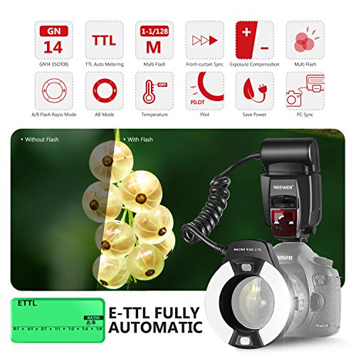 Neewer® Macro TTL Ring Flash Light with LED AF assist lamp for Canon ETTL TTL Cameras / such as