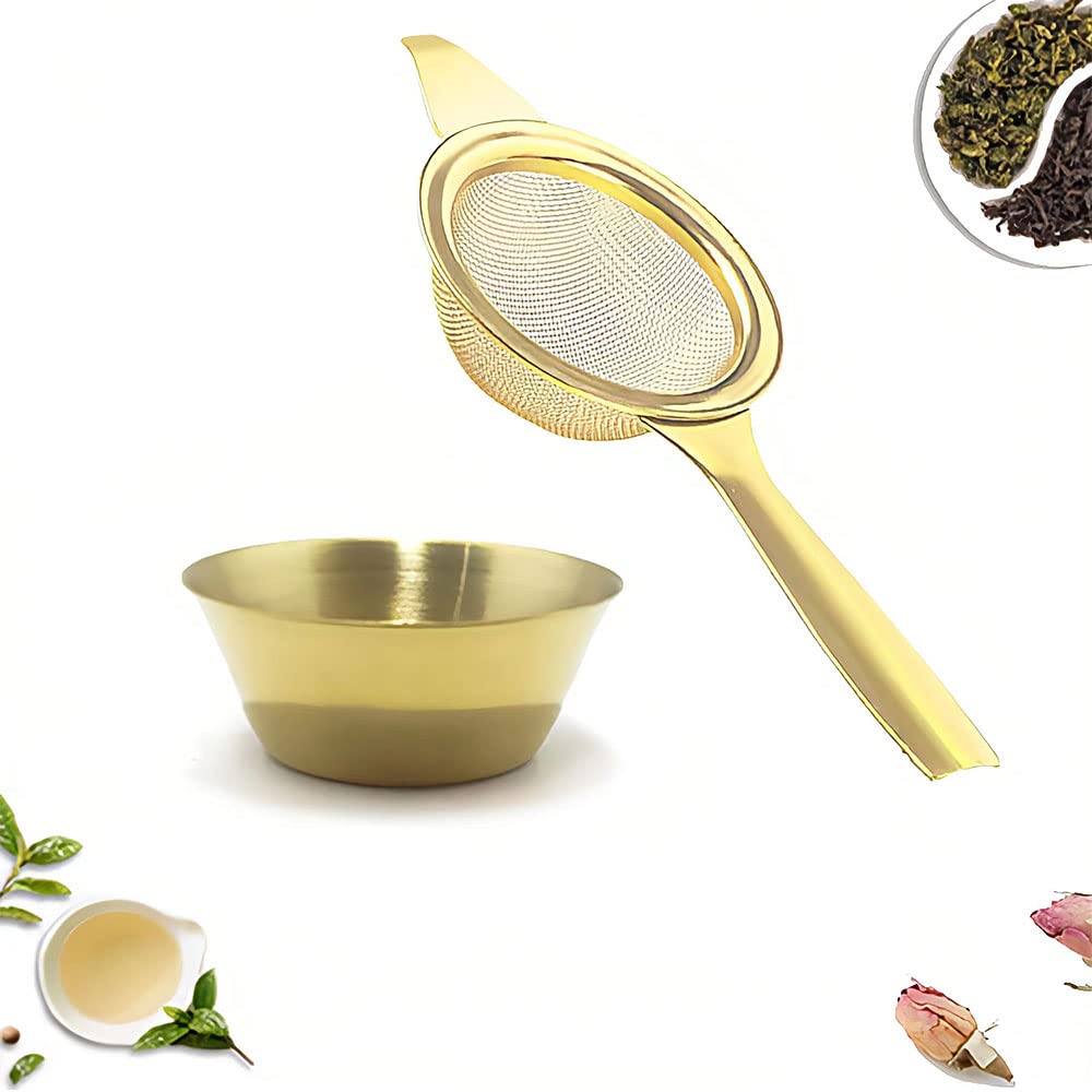 Golden Stainless Steel Tea Filter - Loose Leaf Tea Strainer with Fine Mesh Sieve