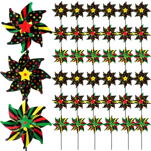 Soulchen 36 Pcs Juneteenth Decorations Pinwheels Bulk,Juneteenth Yard Sign These Eye Catching Garden Pinwheels Decor,African American Independence Day Sign for Lawn Yard Party Decorations Supplies
