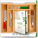 Large Silverware Organizer Cutlery Tray in Gift Box. Bamboo Drawer Organizer for Cutlery and Flatware Tray for Drawer. Extra Deep Silverware Organizers with Locking Expandable Flatware Trays. (No MDF)
