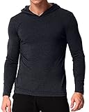 PODOM Men's Long Sleeve Hoodies Hooded Sweatshirts Tee Shirts Cotton V Neck Tops Dark Grey M