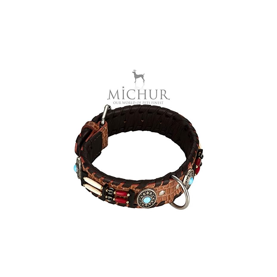 MICHUR Carlota Halsband Indianer, Hundehalsband Leder Braun