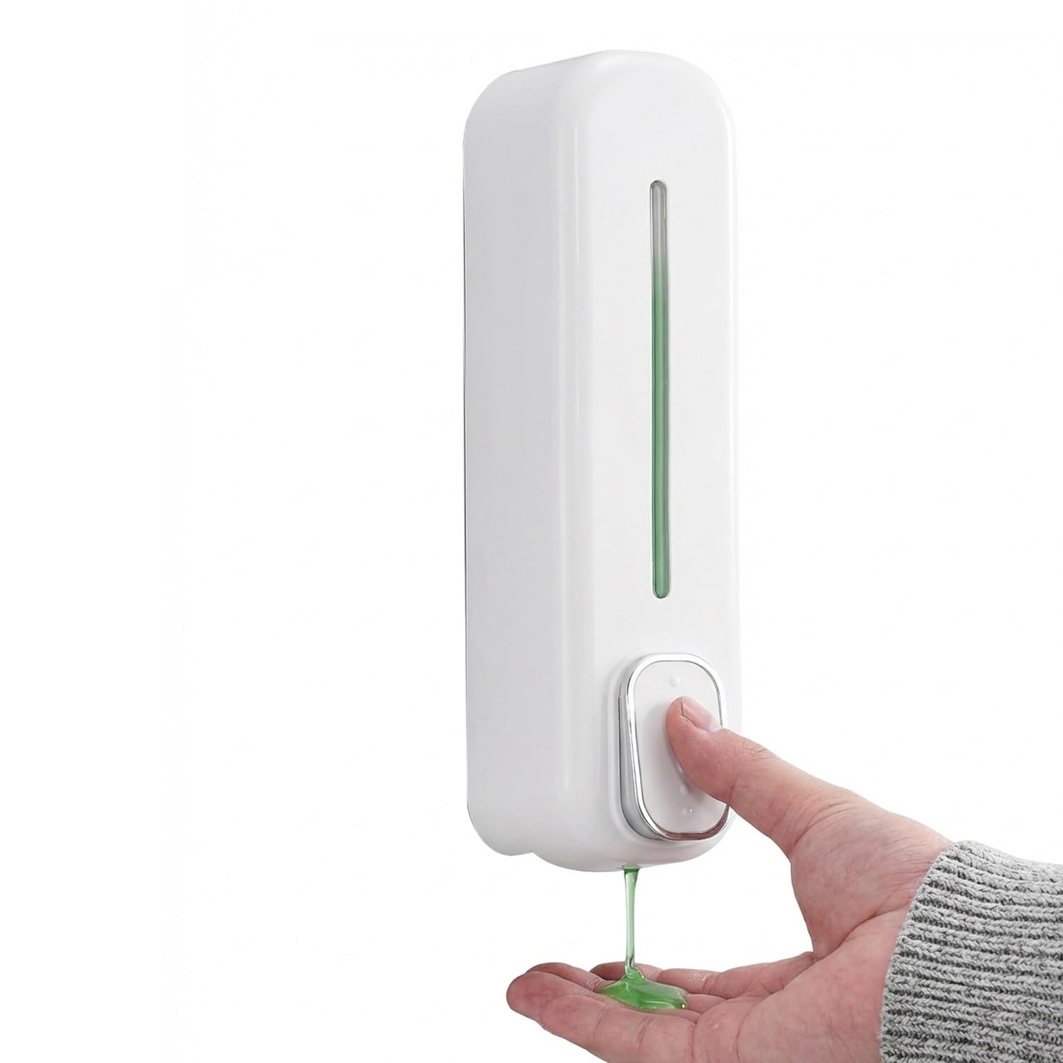 Tissting Soap Dispenser Wall Mounted White 300ml Plastic Shower Gel Container with Transparent Window, Manual Press Lotion Dispenser Pump for Bathroom Toilet Kitchen