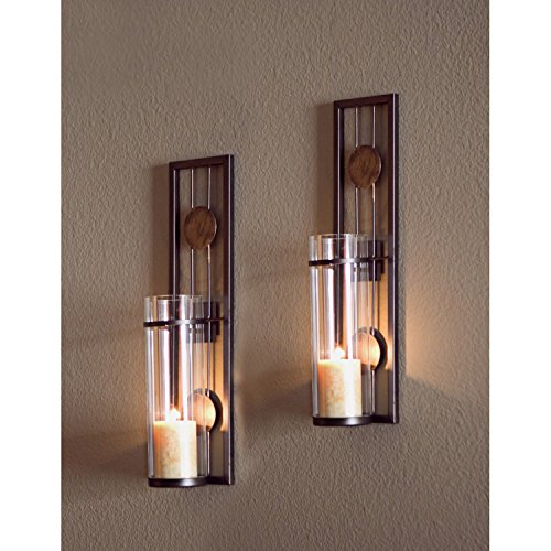 image for Candle Wall Sconce Set of 2 and Classic Pillar Real Flame-Effect Flame