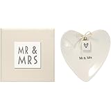 East of India Mr & Mrs Heart-Shaped Ring Dish in Gift Box, Porcelain