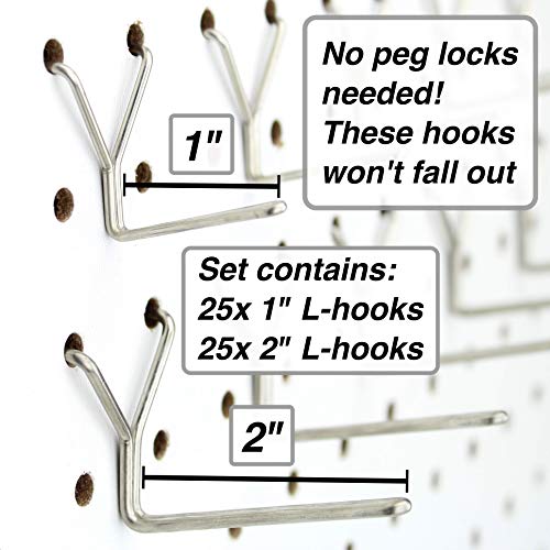 RightArrange Stainless Steel Pegboard Hooks 50Pack 1" + 2” L Hook