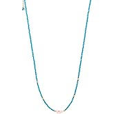 POSHPENDANT Gold Plated Natural Gemstone & Pearl Beaded Necklace – 2.2-2.5 mm Handmade Choker for Women – 16+2 Inch Dainty Chain – Spiritual Jewelry Gift for Her