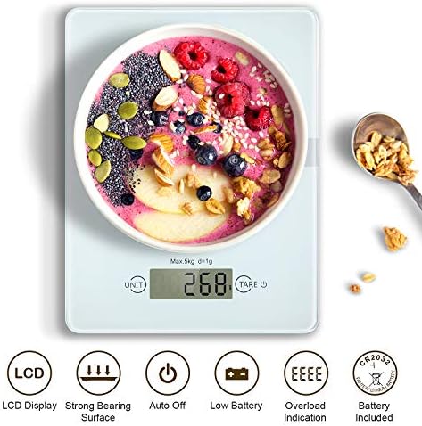 HAMSWAN Digital Kitchen Scales, Electronic Cooking Food Scale, Weighing Scales, Ultra-Slim, Accurate Precision, LCD Display, 11lb 5kg, for Home Diet Cooking, Battery included [2019 Edition]