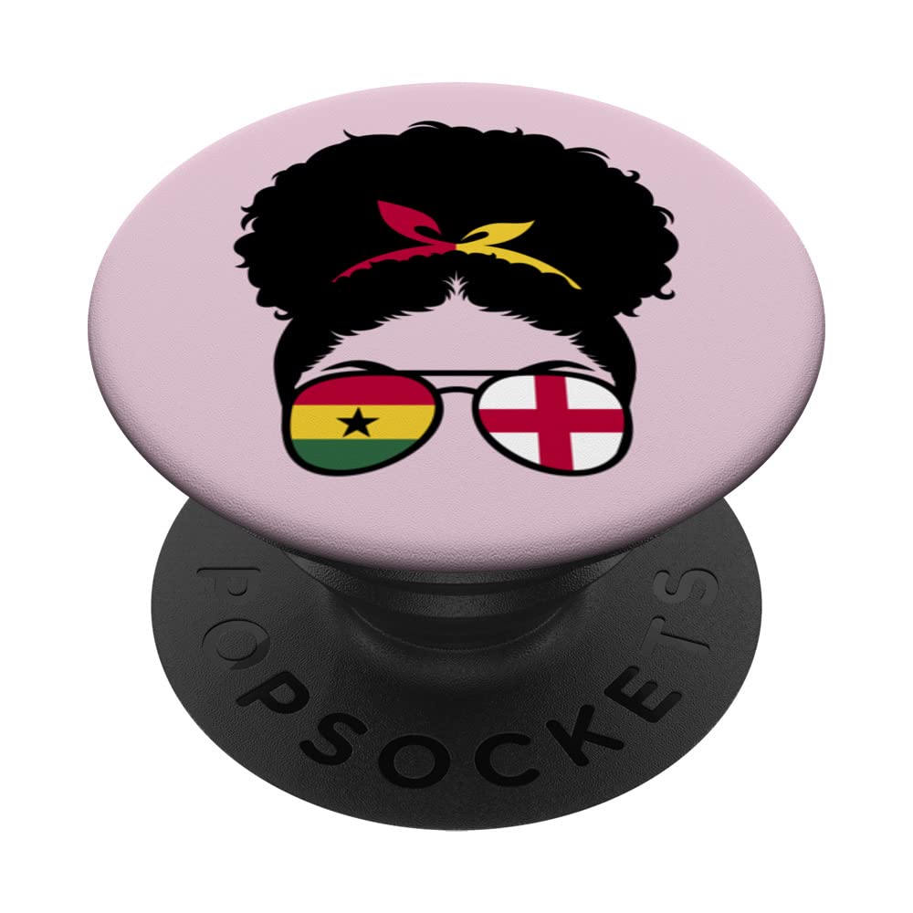 Ghana and England Mix Afro Bun Half English half Ghanaian PopSockets Swappable PopGrip