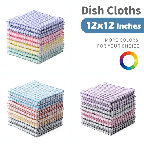Oeleky 100% Cotton Kitchen Dish Cloths for Washing Dishes, 12x12 Inches Dish Rags, Absorbent Kitchen Cloths Pack of 8, Quick Drying Cleaning Cloths (Mix-3, 12"x12")