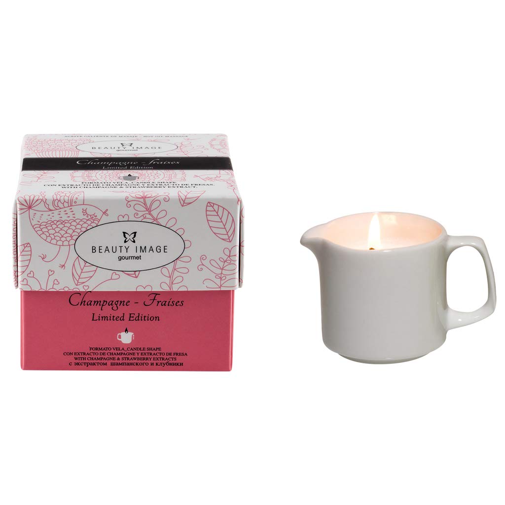 Beauty Image Strawberry Champagne Hot Oil Body Massage Candle, Pink