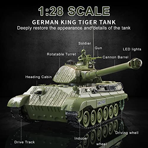 Remote Control Army Tank, 128 RC WW2 German King Tiger Heavy Tank Toy Model with Rotating