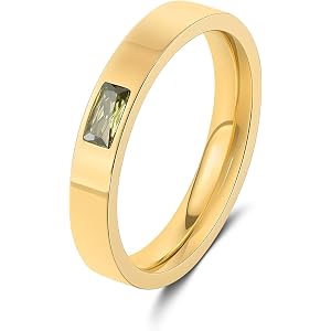 YIKOXI Birthstone Rings for Women 14K Gold Plated Stackable Band Non Tarnish Gold Rings Hypoallergenic Anniversary Mother's D
