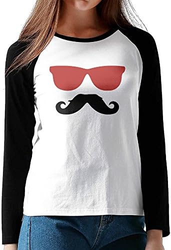 Woman Cowboy Moustache Sunglasses Cotton Long Sleeve Raglan T-Shirt Small