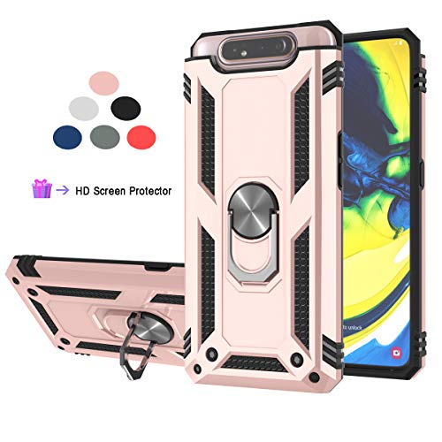 Compatible for Samsung Galaxy A80 Phone Case, Galaxy A90 Case,LDStars Heavy Duty Soft TPU Hard PC Protective Case with 360° Rotating Ring Kickstand for Magnetic Car Mount-Rose Gold