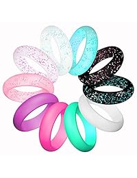 LUNIQI - Anillo de boda de silicona para mujer, delgada y apilable, banda segura de goma duradera para amor, pareja, recuerdo y ejercicio activo al aire libre, paquete de 10 anillos