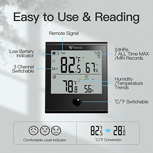 DOQAUS Indoor Outdoor Thermometer Wireless Digital Hygrometer