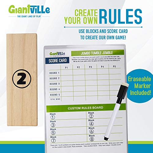 Giantville Giant Tumbling Timber Toy - Jumbo Wooden Blocks Floor Game for Kids and Adults, 56 Pieces, Premium Pine Wood, Carry Bag, Life Size - Grows to Over 5-feet While Playing - by Giantville
