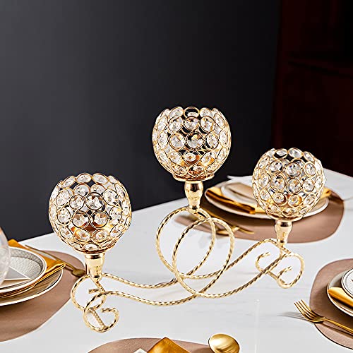 VINCIGANT Gold Crystal Candle Holders, Elegant 3 Arms Table Candelabra