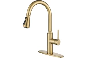 Gold Kitchen Faucet with Sprayer,Single Handle Kitchen Sink Faucet with Pull Out Sprayer, Champagne Bronze,Arofa
