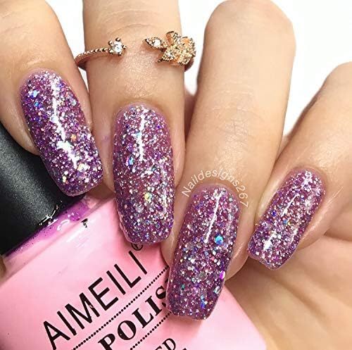 AIMEILI Soak Off UV LED Glitter Gel Nail Polish - Princess Purple (049) 10ml, GP049, 10 ml (Pack of 1) - Image 3