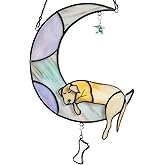 BOXCASA Dog Memorial Gifts Stained Glass Window Hangings,Dog on Moon Rainbow Bridge Decor Suncatchers,Dogs Bereavement Gifts for Loss of Pet,Loss of Pet Sympathy Gift for Pet Lover