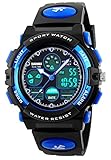 Kid Watch 50M Waterproof Sport LED Alarm Stopwatch Digital Child Quartz Wristwatch for Boy Girl Blue