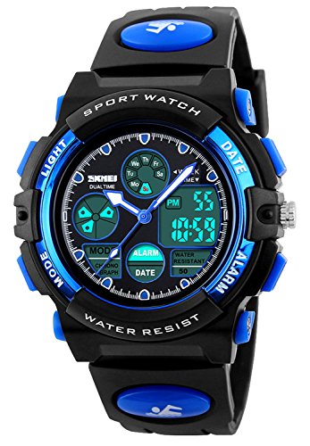 VILIYSUN Kid Watch for Boys Girls LED Sports Watch Waterproof Digital Electronic Casual Military Wrist with Camouflage Silicone Band Luminous Alarm Stopwatch Light Blue