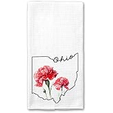 PainterDesign Ohio Kitchen Towel - Ohio Dish Towel - States Kitchen Towels - U.S. State Souvenir - Moving to Ohio Housewarming Gift - Ohio Flower Lover Gift - Ohio State Towel