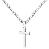 LUXEJEW Cross Necklace for Men - Silver/Gold/Black Stainless Steel Cross Pendant Necklace Figaro Link Chain 16-24 Inches
