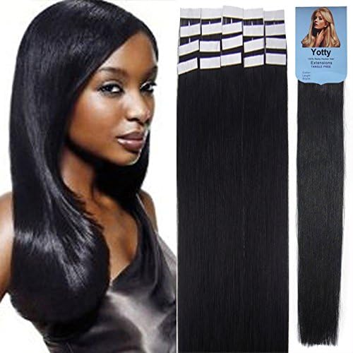 Yotty Hair Extensions Tape in Seamless Skin Weft Remy Human Hair (26Inch 40Pcs 140Gram, Dark Black)