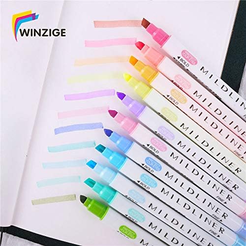 Vann92 12 Pcs/6 P 12 Colors Mildliner Highlighter Pen Planner Notebook DIY Marking Highlighters For School Colored Pens Cute
