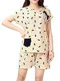 VENTELAN Women's Novelty Dogs Pajamas Bowknot Short Sleeve Sleepwear Nightwear