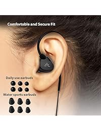 Avantree TR509 Auriculares de ajuste seguro impermeables para natación, auriculares para correr, deporte, buceo, surf, IPX7, cable corto con gancho para los oídos y 6 pares de almohadillas suaves (no Bluetooth)